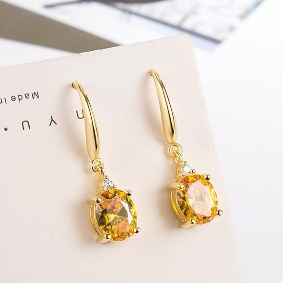 18K Gold Plated Citrine Dangle Drop Earrings for Women - Picture 4 of 5
